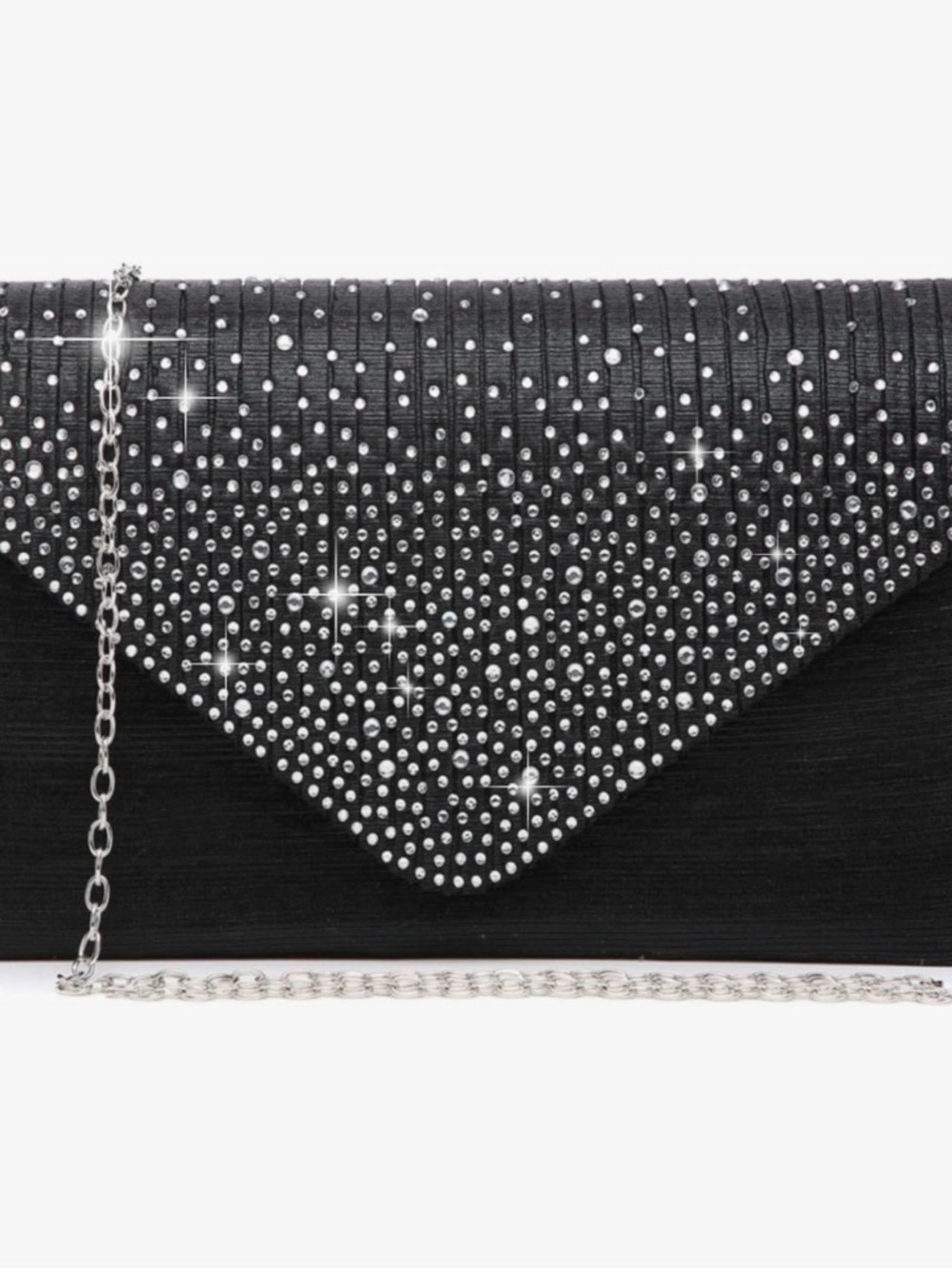 Black Crystal-Embellished Evening Clutch